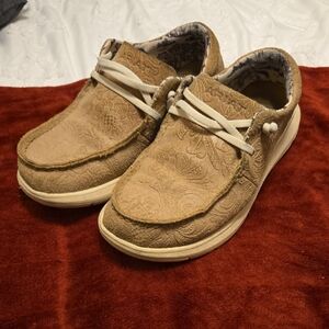 Ariat Tan Loafers with Patterned Design